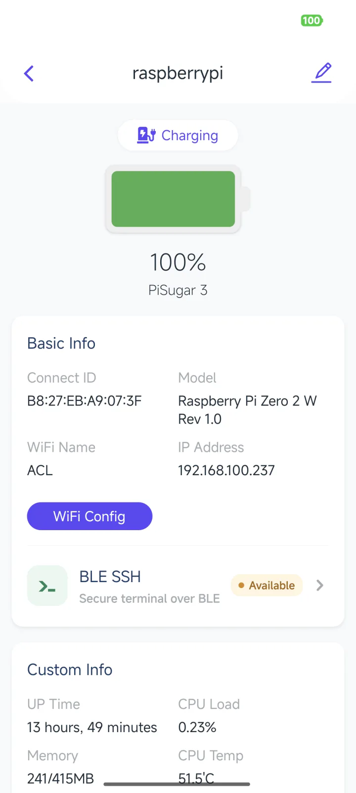 PiSugar BLE device details screen